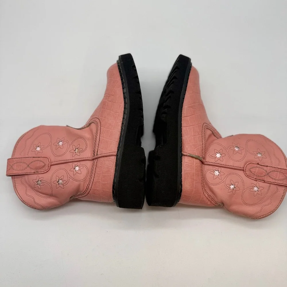 Roper Kids Pink Croc Embossed Star Western Cowboy Boots Size 11 09-018-1530-1505